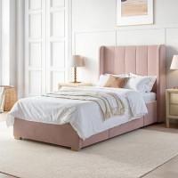 Kids Pink Velvet Single Bed Frame with Storage Drawer - Phoebe