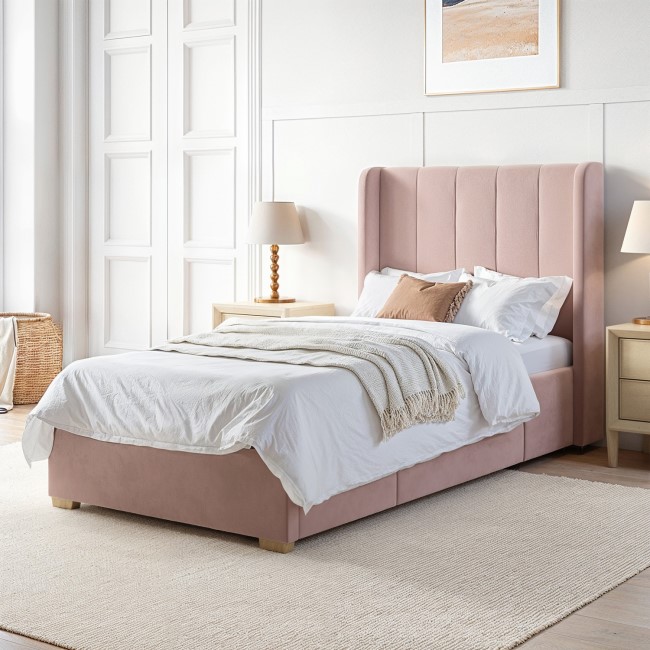 Pink Velvet Single Bed Frame with Storage Drawer - Phoebe