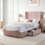 Kids Pink Velvet Single Bed Frame with Storage Drawer - Phoebe