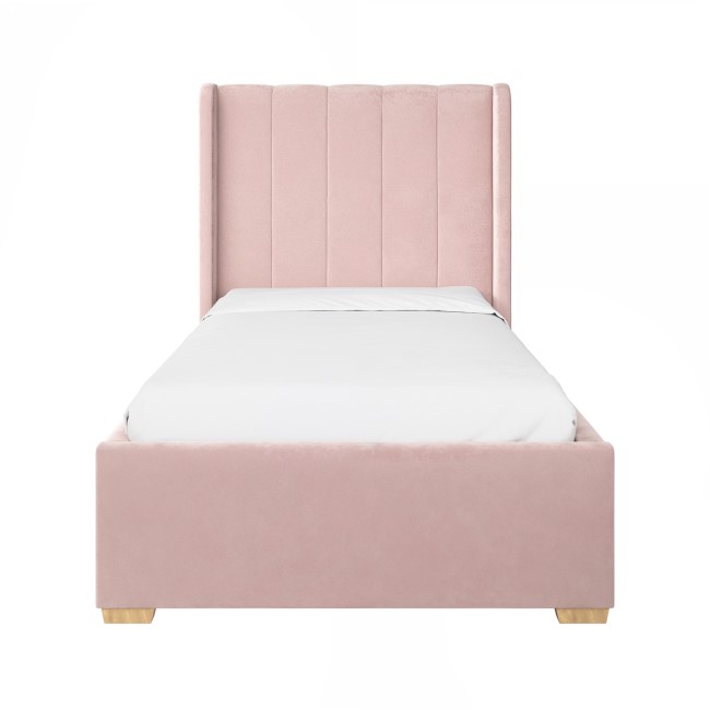 Pink Velvet Single Bed Frame with Storage Drawer - Phoebe