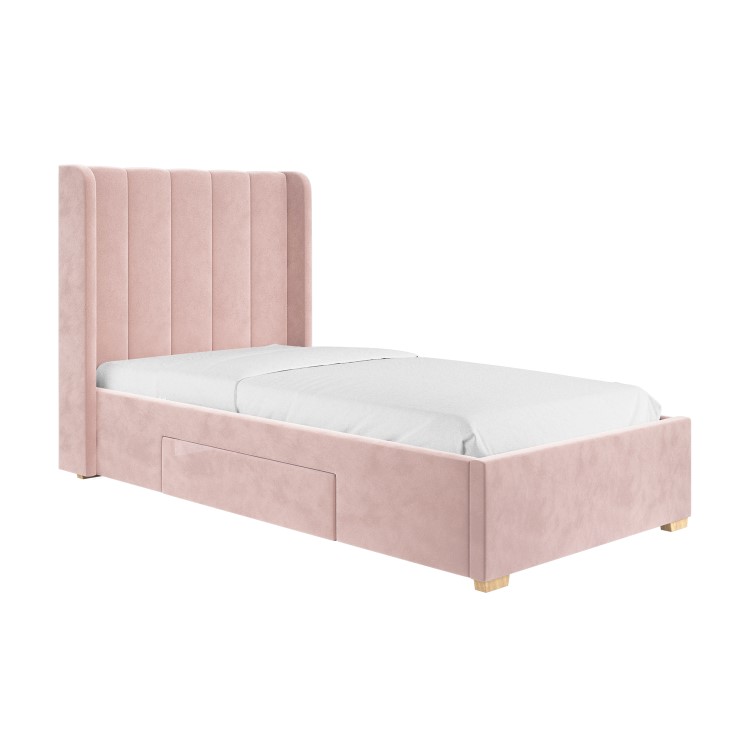 Pink Velvet Single Bed Frame with Storage Drawer - Phoebe