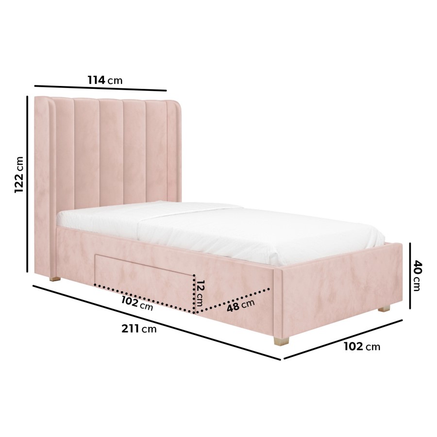 ALMOST PERFECT - Pink Velvet Single Bed Frame with Storage Drawer - Phoebe