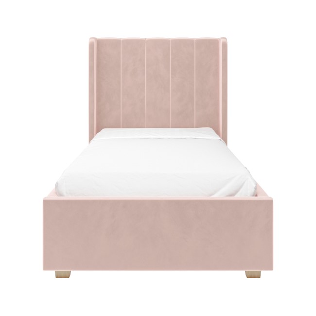 Kids Pink Velvet Single Bed Frame with Storage Drawer - Phoebe