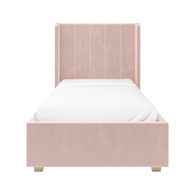 Kids Pink Velvet Single Bed Frame with Storage Drawer - Phoebe