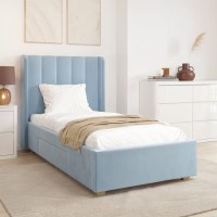 Kids Blue Velvet Single Bed Frame with Storage Drawer - Phoebe