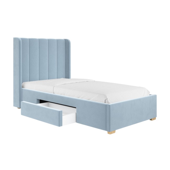 Blue Velvet Single Bed Frame with Storage Drawer - Phoebe