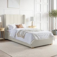 Cream Fabric Single Bed Frame with Storage Drawer - Phoebe Cream Fabric Single Bed Frame with Storage Drawer - Phoebe