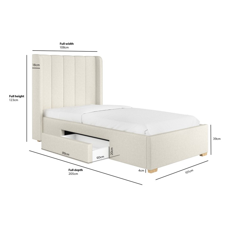 Cream Fabric Single Bed Frame with Storage Drawer - Phoebe