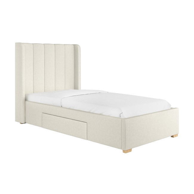 Cream Fabric Single Bed Frame with Storage Drawer - Phoebe