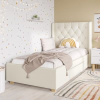 ONLY OPENED - Beige Fabric Single Bed Frame with Storage Drawer - Phoebe ONLY OPENED - Beige Fabric Single Bed Frame with Storage Drawer - Phoebe