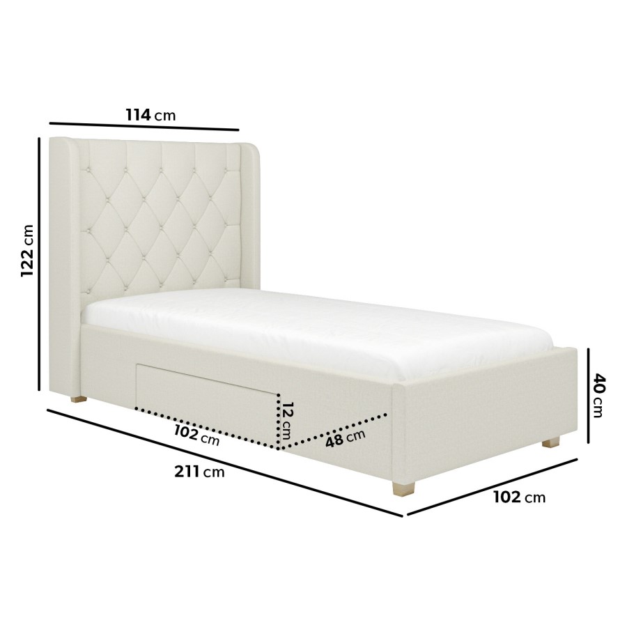 ONLY OPENED - Beige Fabric Single Bed Frame with Storage Drawer - Phoebe