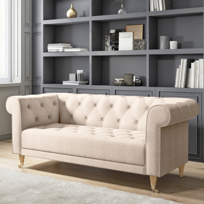 Beige Woven 3 Seater Chesterfield Sofa - Ophelia 