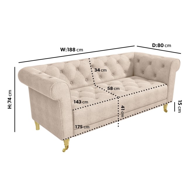 Beige Woven 3 Seater Chesterfield Sofa - Ophelia 