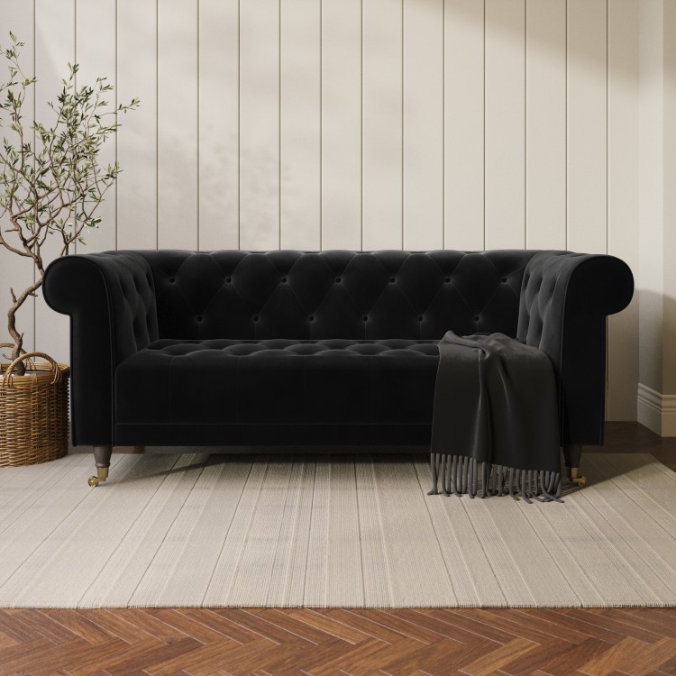 Dark Grey Velvet Chesterfield 3 Seater Sofa - Ophelia