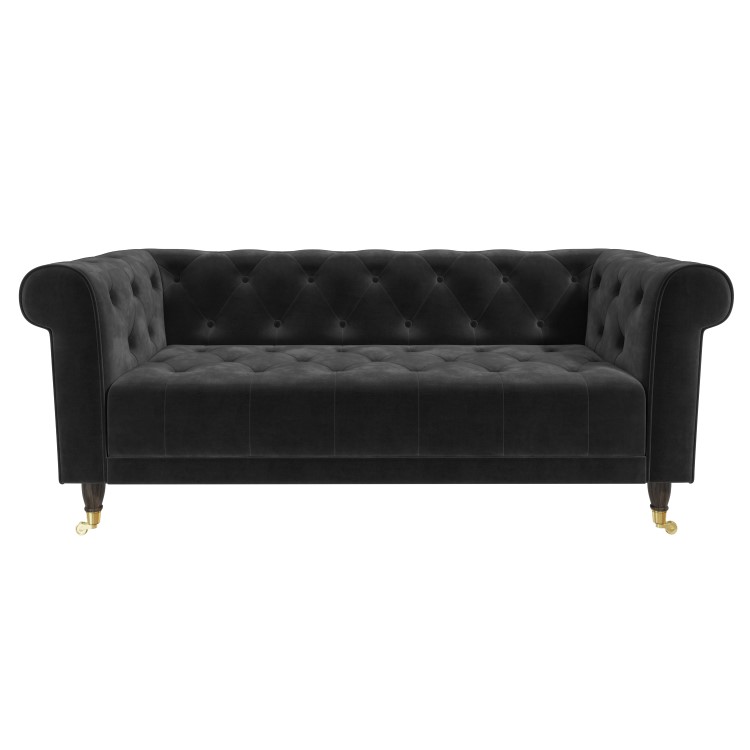 Dark Grey Velvet Chesterfield 3 Seater Sofa - Ophelia