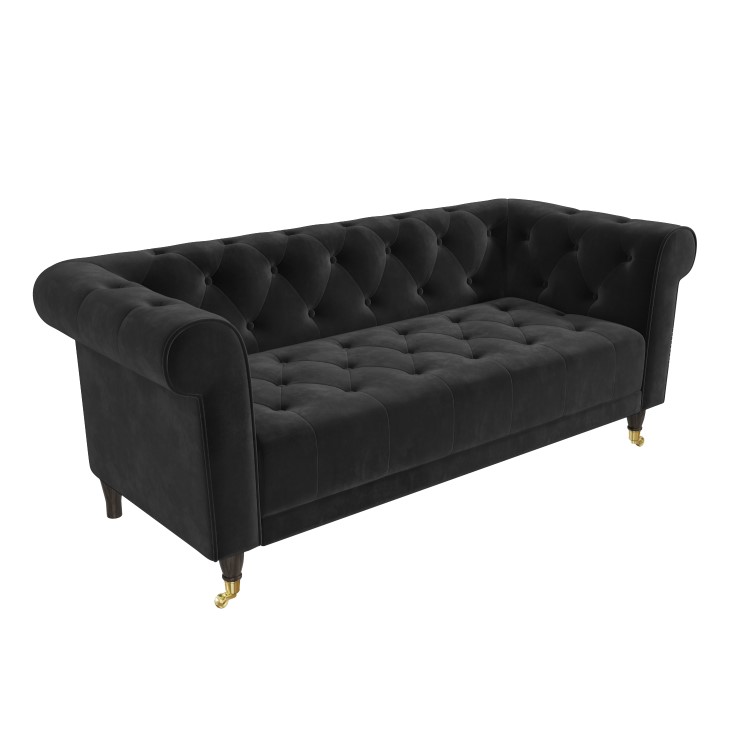 Dark Grey Velvet Chesterfield 3 Seater Sofa - Ophelia