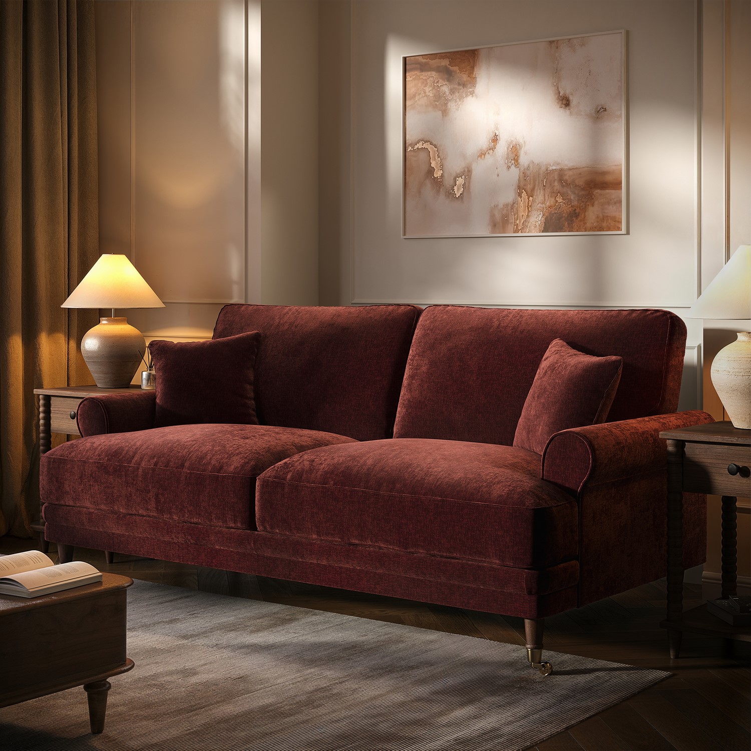Berry Chenille Feather Filled 3 Seater Sofa