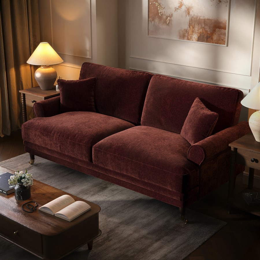 Berry Brown Chenille Feather-Filled 3-Seater Sofa - Payton Heritage