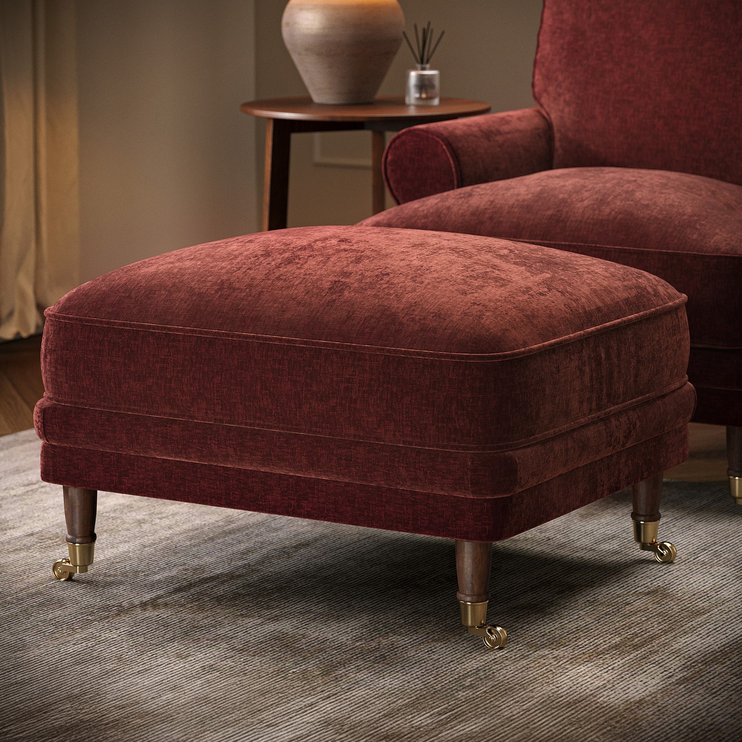 Berry Chenille Feather Filled Footstool