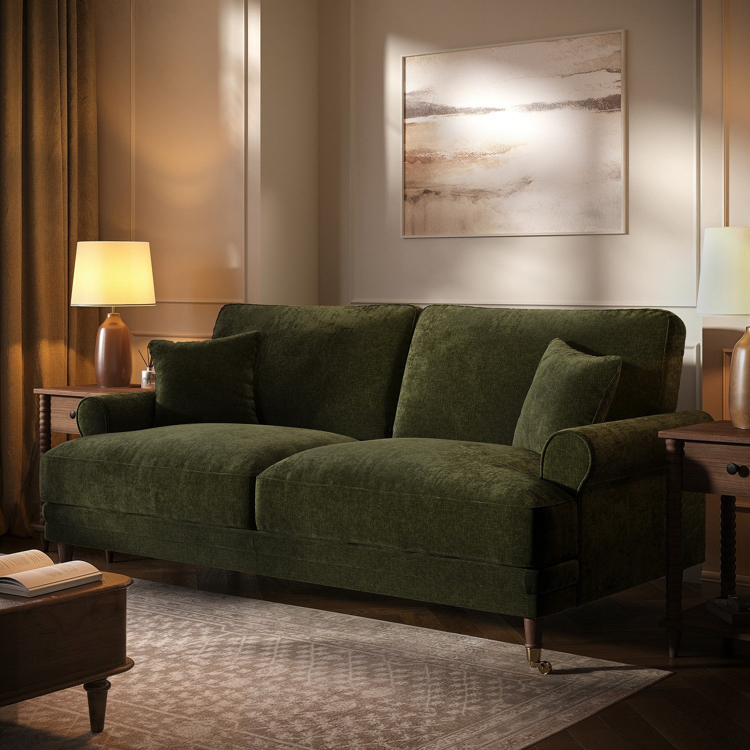 Moss Chenille Feather Filled 3 Seater Sofa
