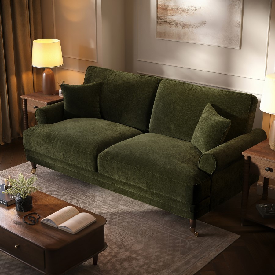 Forest Green Chenille Feather-Filled 3-Seater Sofa – Payton Heritage 