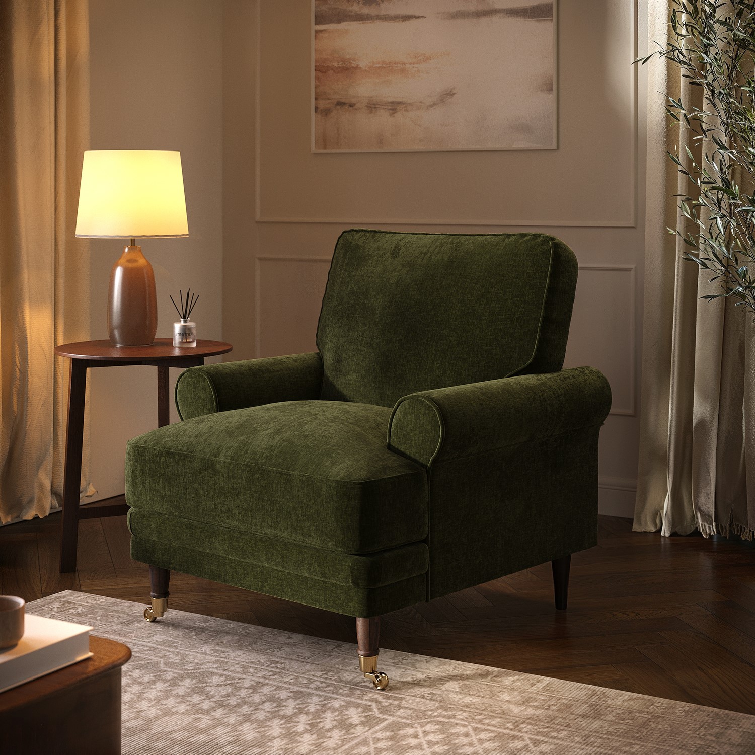 Moss Chenille Feather Filled Armchair