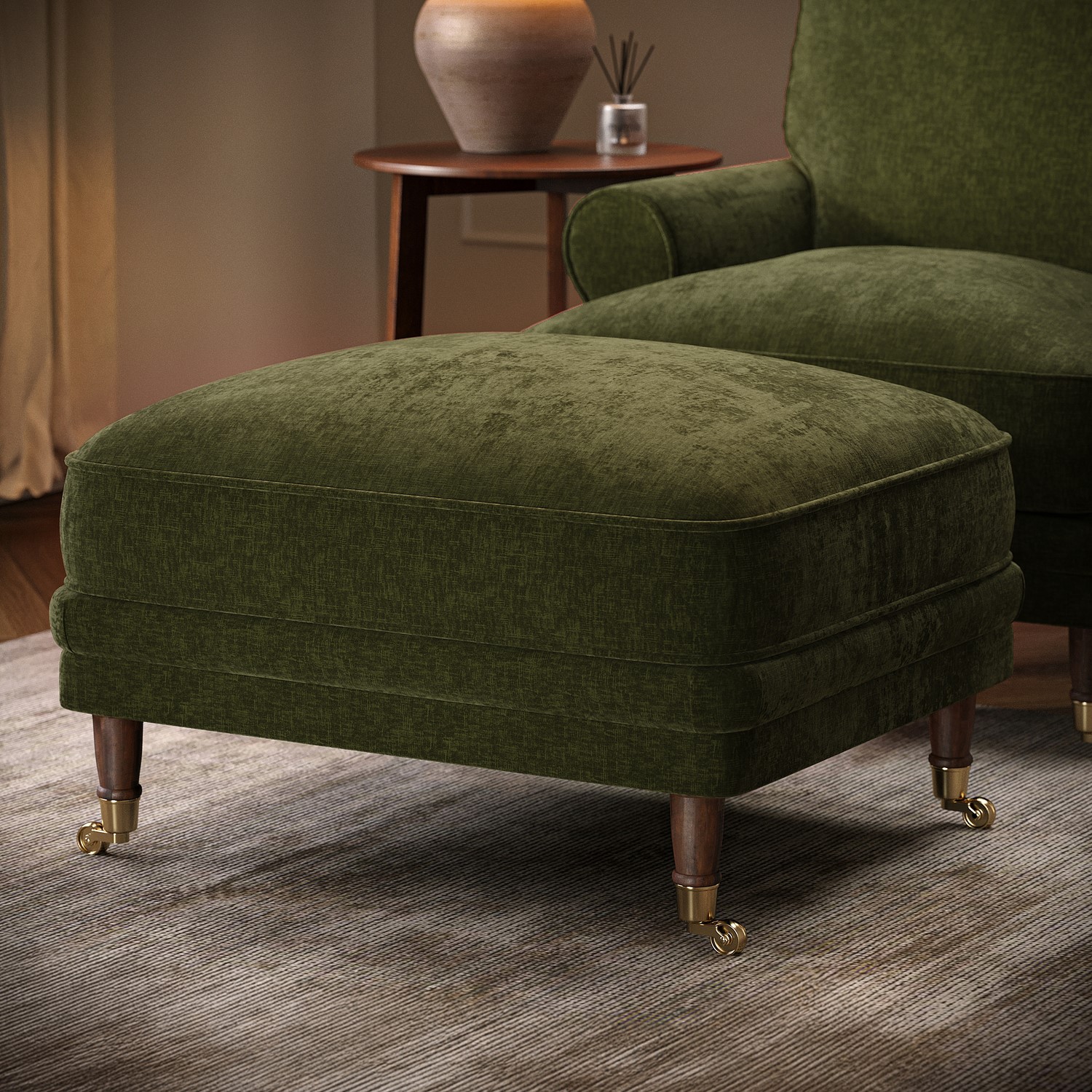 Moss Chenille Feather Filled Footstool