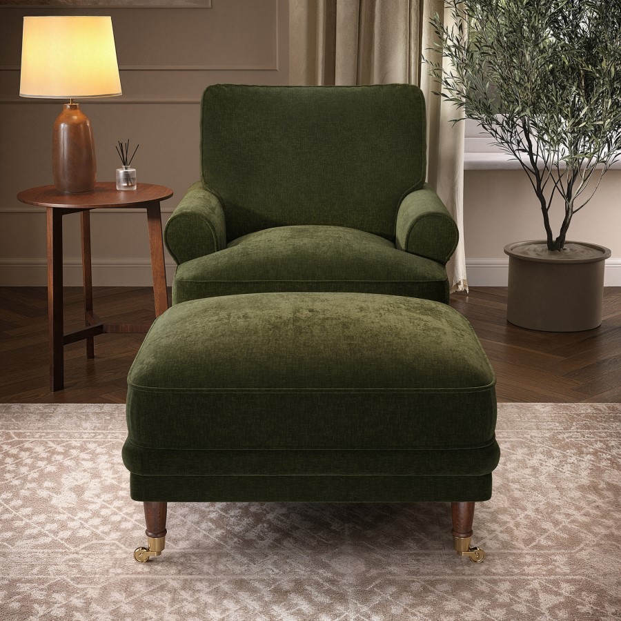 Forest Green Chenille Feather-Filled Footstool – Payton Heritage 