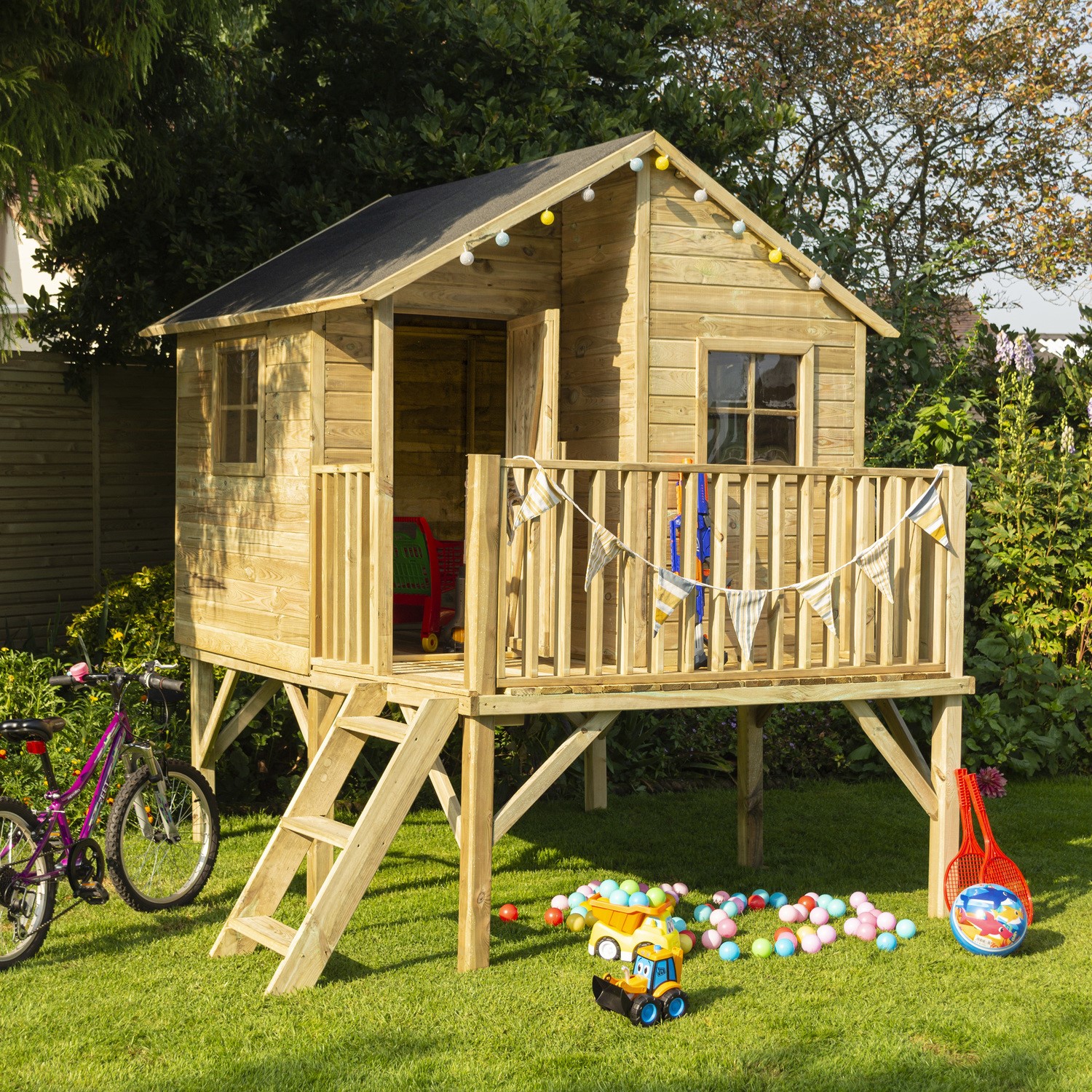 Photo of Rowlinson wooden highview hideaway playhouse - 251cm x 201cm