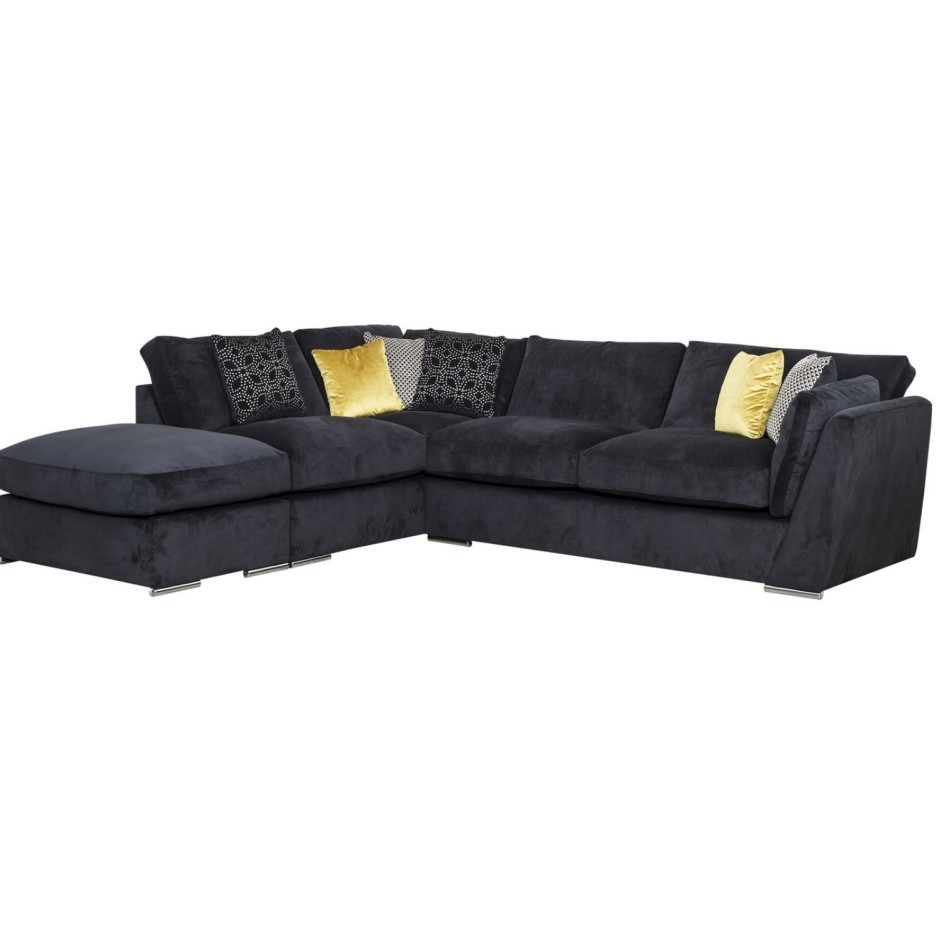 Phoenix Black Velvet Sectional Corner Sofa Furniture123