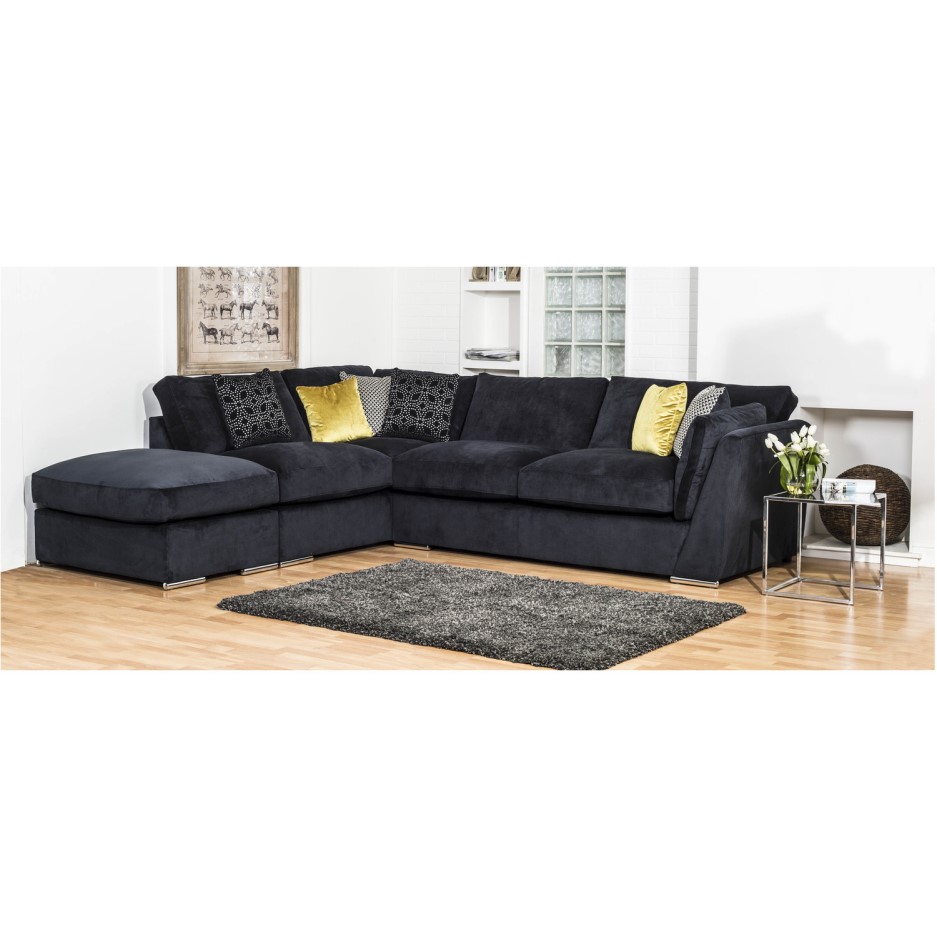 Phoenix Black Velvet Sectional Corner Sofa | Furniture123