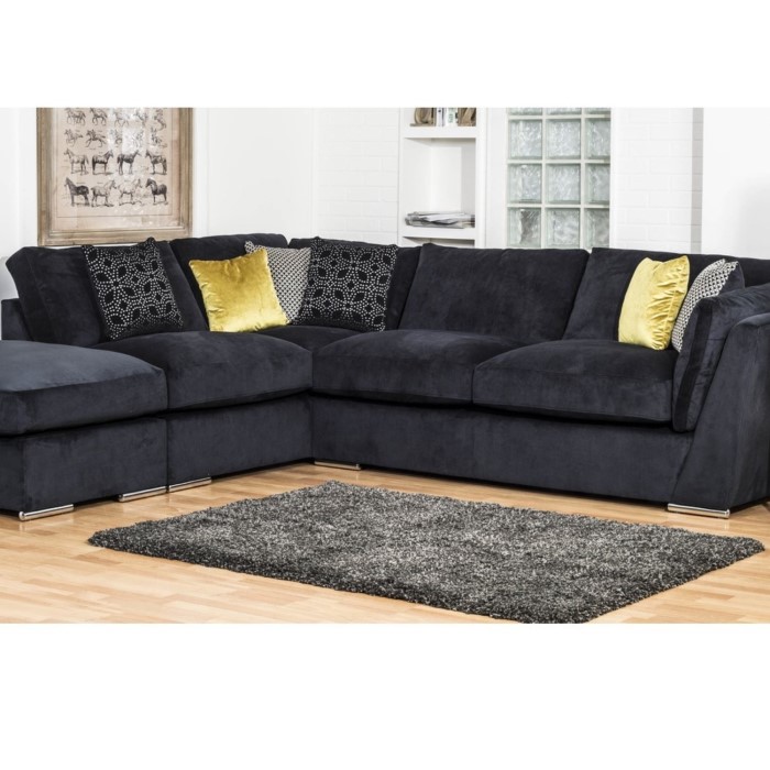 Phoenix Black Velvet Sectional Corner Sofa Furniture123