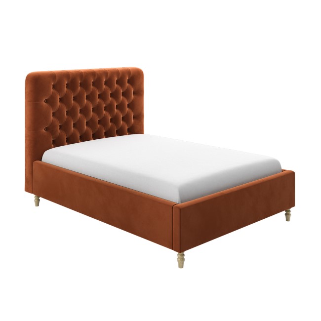 ONLY OPENED - Rust Orange Velvet Double Ottoman Bed with Legs - Pippa