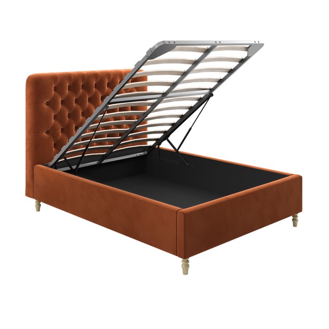 ONLY OPENED - Rust Orange Velvet Double Ottoman Bed with Legs - Pippa