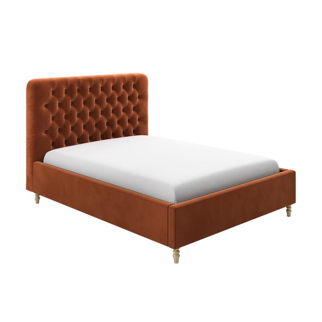 ONLY OPENED - Rust Orange Velvet King Size Ottoman Bed with Legs - Pippa