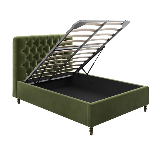 Olive Green Velvet Double Ottoman Bed with Legs - Pippa