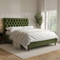 Olive Green Velvet King Size Ottoman Bed with Legs - Pippa
