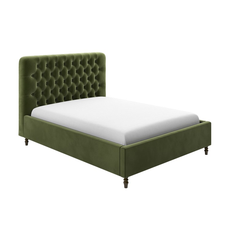 Olive Green Velvet King Size Ottoman Bed with Legs - Pippa