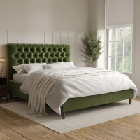 ONLY OPENED - Olive Green Velvet Super King Ottoman Bed with Legs - Pippa ONLY OPENED - Olive Green Velvet Super King Ottoman Bed with Legs - Pippa