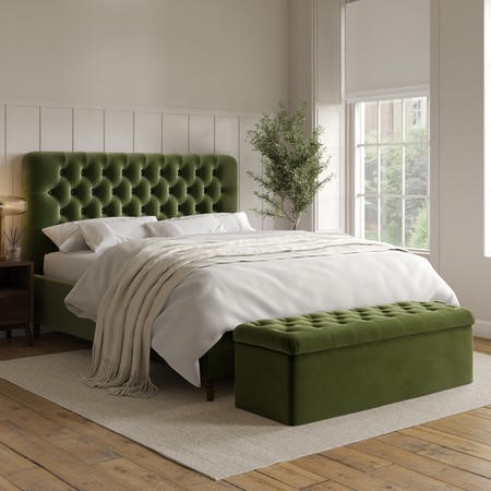 Green Velvet Chesterfield Super King Ottoman Bed with Legs Pippa