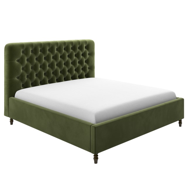 Olive Green Velvet Super King Ottoman Bed with Legs - Pippa