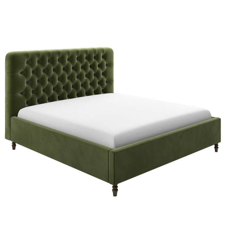 ONLY OPENED - Olive Green Velvet Super King Ottoman Bed with Legs - Pippa