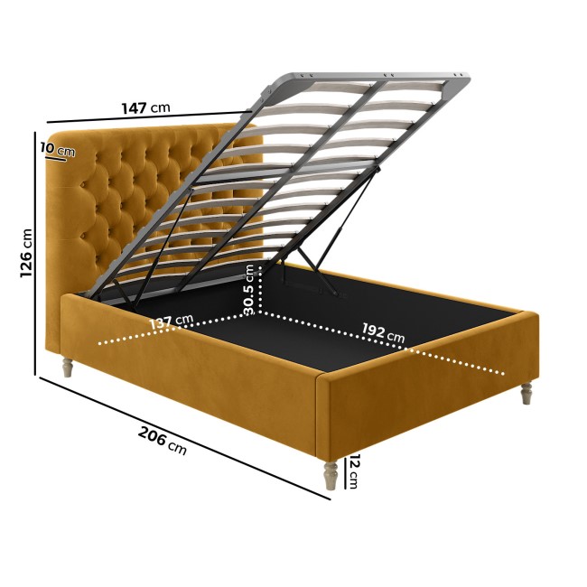 Mustard Yellow Velvet Double Ottoman Bed with Legs - Pippa