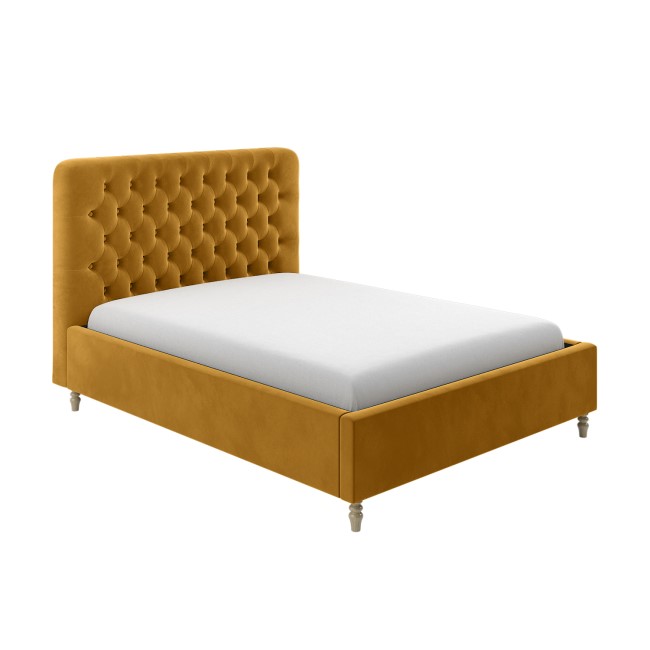 ONLY OPENED - Mustard Yellow Velvet King Size Ottoman Bed with Legs - Pippa