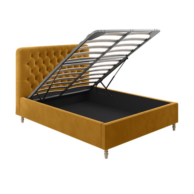 ONLY OPENED - Mustard Yellow Velvet King Size Ottoman Bed with Legs - Pippa