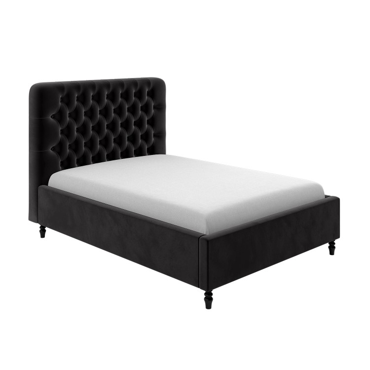 ONLY OPENED - Black Velvet Double Ottoman Bed with Legs - Pippa