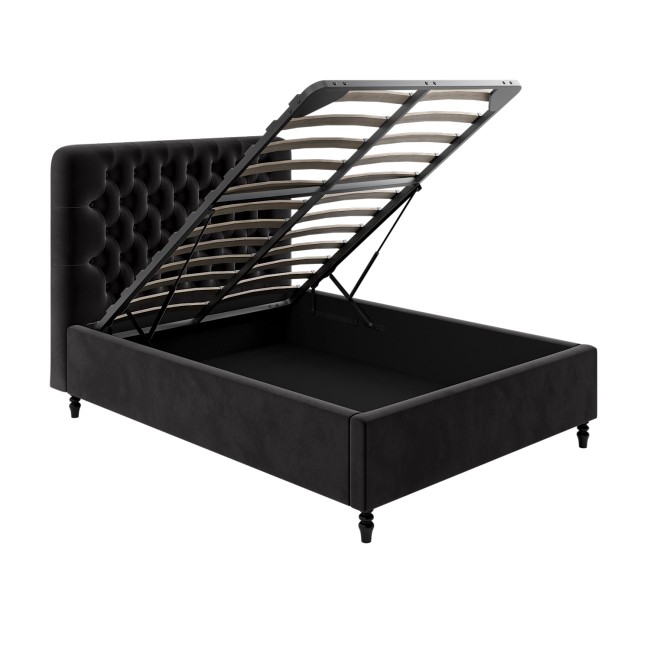 Black Velvet Double Ottoman Bed with Legs - Pippa