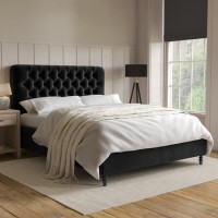 GRADE A1 - Black Velvet King Size Ottoman Bed with Legs - Pippa