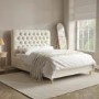 Cream Upholstered Chesterfield Double Ottoman Bed with Legs- Pippa