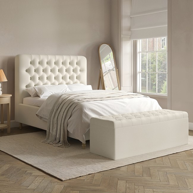 Cream Fabric Double Ottoman Bed with Turned Legs - Pippa